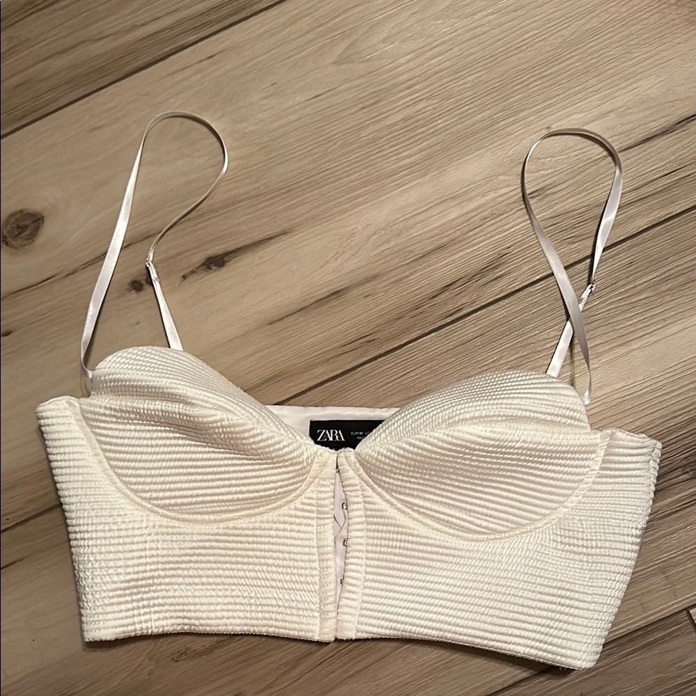 Zara Cream Ribbed Crop Top